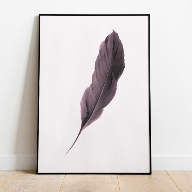 Poster en plumes minimaliste (Minimalist Feather Poster in a black frame.)