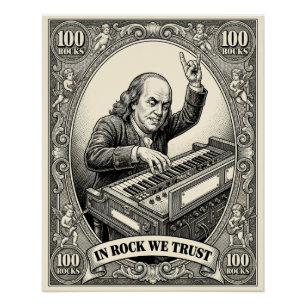 Poster En Rock We Trust 100 Rochers Claviériste Franklin