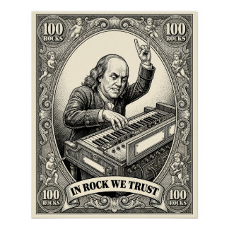 Poster En Rock We Trust 100 Rochers Claviériste Franklin