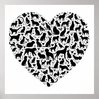 Poster en silhouette d'animal en forme de coeur