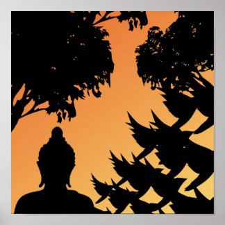 Poster en silhouette de Bouddha Sunset
