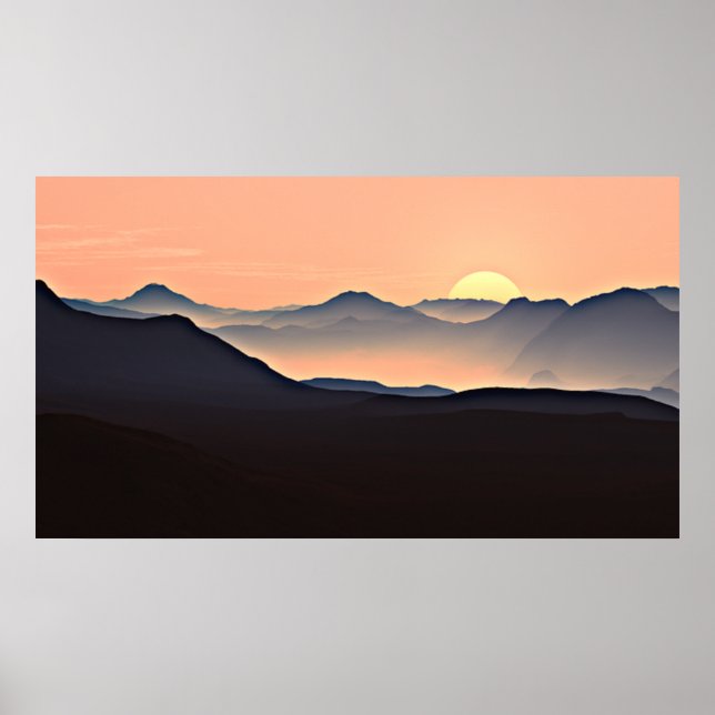 Poster en silhouette des montagnes Sunset (Devant)