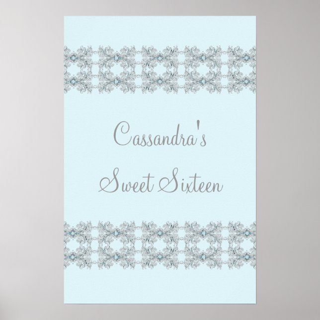 Poster en Sweet sixteen de dentelle bleu cristal (Devant)