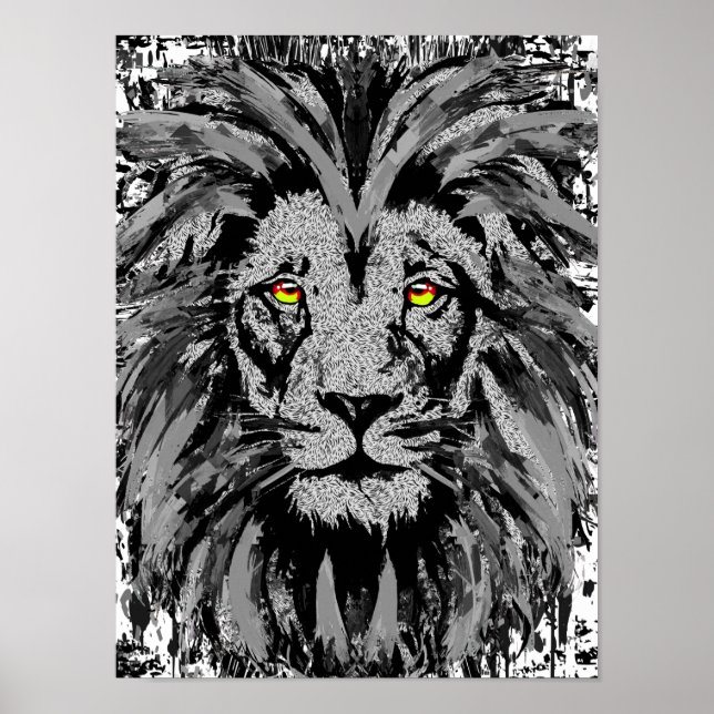 Poster en tête de lion gris Imprimer - Poster en f (Devant)