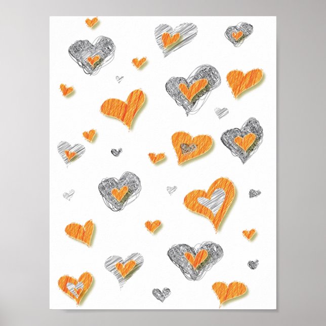 Poster en toile Coeurs d'art crayon (Devant)