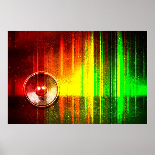 Poster Enceinte musicale avec ondes sonores (Devant)