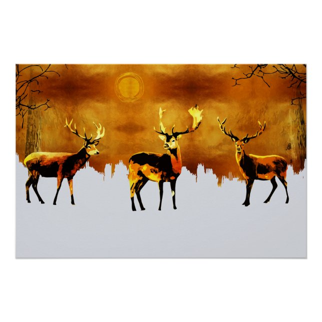 Poster Enchanter Forest Trio : Oriental Deer Art (Devant)