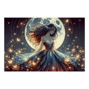 Poster Enchanteresse Papillon au Clair de Lune Fantastiqu