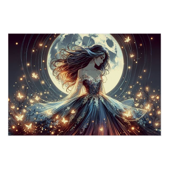 Poster Enchanteresse Papillon au Clair de Lune Fantastiqu (Devant)
