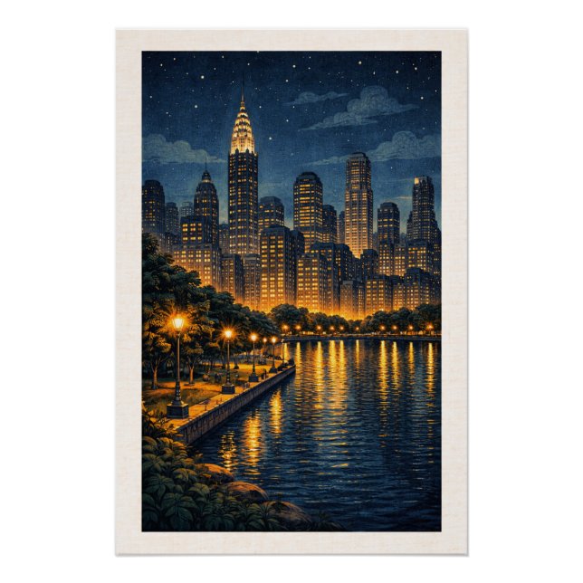 Poster Enchanting Metropolis Skyline Night Cityscape  (Devant)
