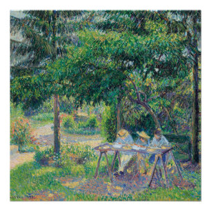 Poster Enfants attablés dans le jardin Camille Pissarro