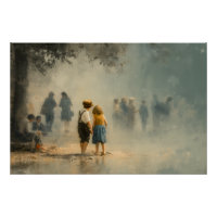 Enfants dans une scène impressionniste de rue brum