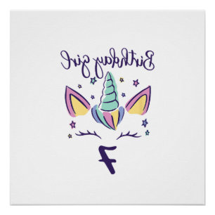 Poster Enfants, j'ai déjà 7 ans, licorne, fille d'anniver