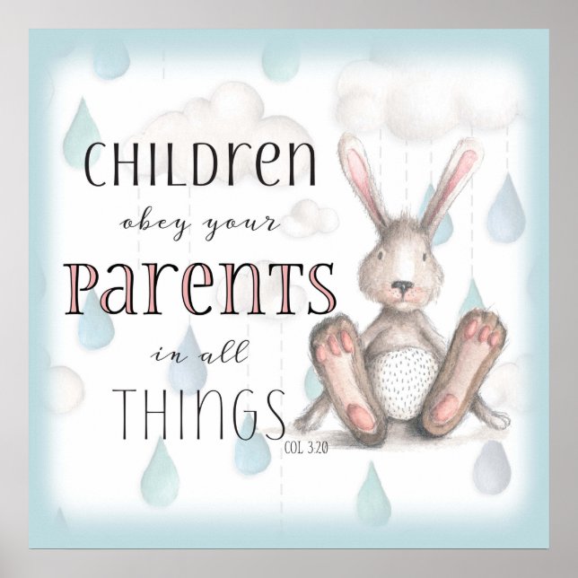 Poster Enfants Obéissez à vos parents - Col 3:20 Bleu (Devant)