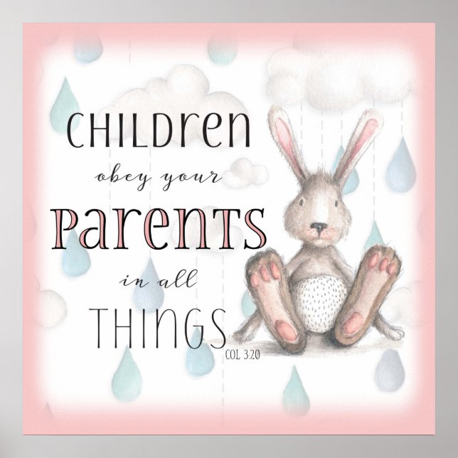 Poster Enfants Obéissez à vos parents - Col 3:20 Rose (Devant)
