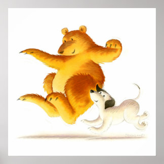 Poster Enfants Ours drôle et Chien chiot mignon