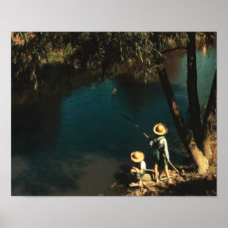 Poster Enfants Pêche sur le Bayou Vintage