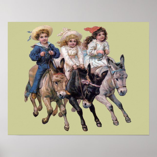 Poster Enfants victoriens et chevaux (Devant)