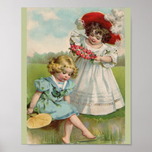 Poster Enfants victoriens Vintage Été Filles Jardin