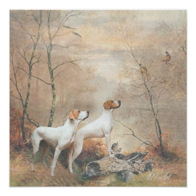 Poster English Pointer chasse les faisans (Devant)