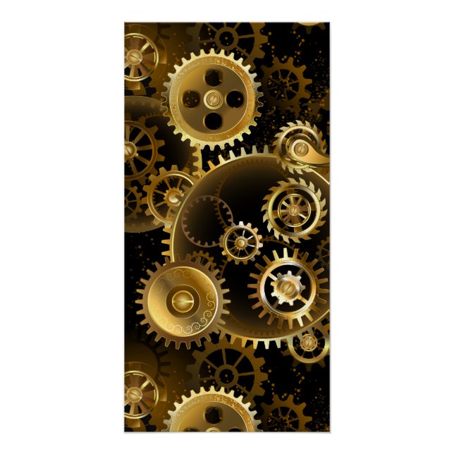 Poster Engrenages en laiton Steampunk sans couture (Devant)