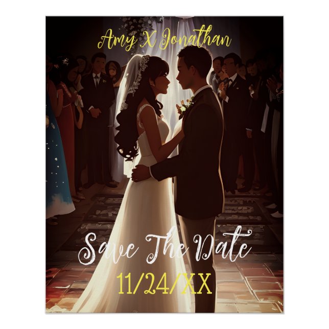 Poster Enregistrer La Date Elegant Wedding Engagement Par (Devant)
