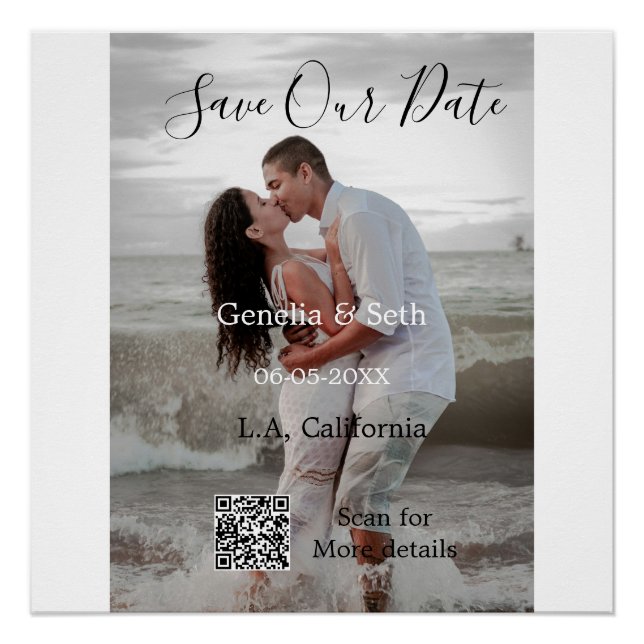 Poster Enregistrez la date code QR simple minimal détails (Devant)