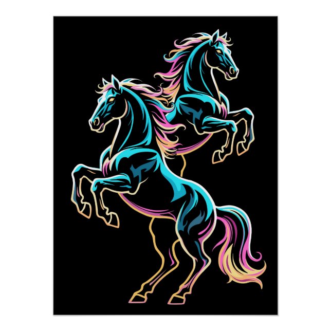 Poster Enseigne au néon Cheval Style Rétro Glitch (Devant)