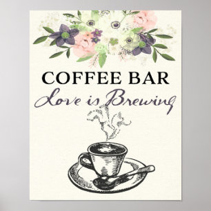 Poster Enseigne de Bar à Café Mariage/Eau-Forte Florale d