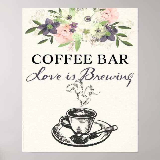 Poster Enseigne de Bar à Café Mariage/Eau-Forte Florale d (Devant)