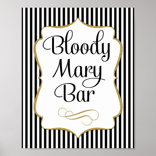 Poster Enseigne de bar Bloody Mary noir or (Devant)