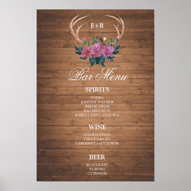 Poster ENSEIGNE DE BAR grand panneau | Bois de cerf | bar (Devant)