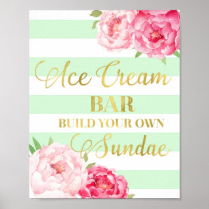 Poster Enseigne de barre de glace à la crème florale rose