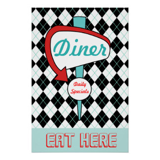 Poster Enseigne de diner rétro sur mur