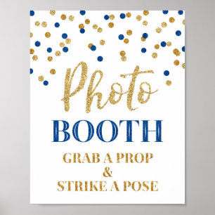 Poster Enseigne de Photomaton Mariage Confetti Or Bleu