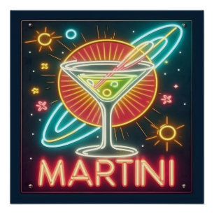 Poster Enseigne néon Martini milieu du siècle