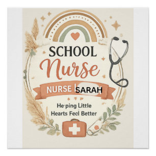 Poster Enseigne personnalisée d'infirmière scolaire Boho,