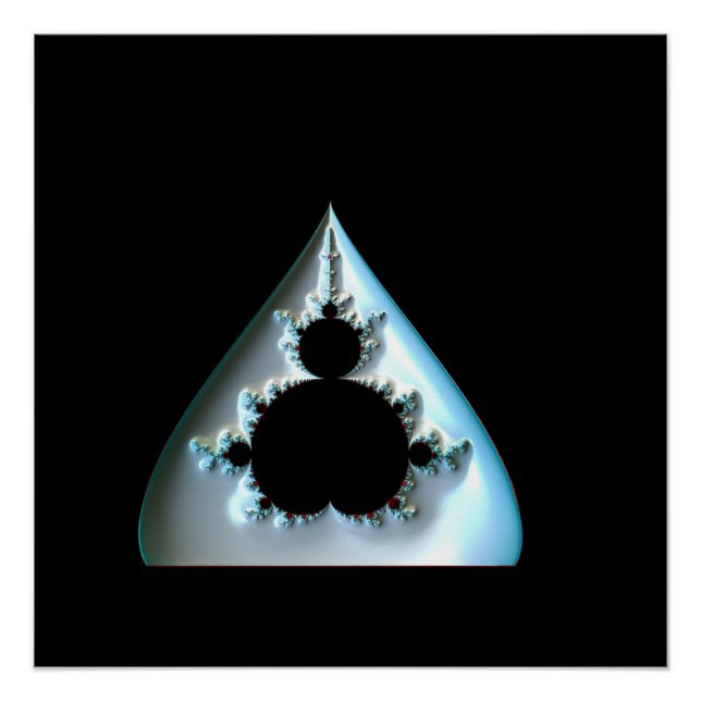 Poster Ensemble de Mandelbrot argent sur fond rouge (Devant)