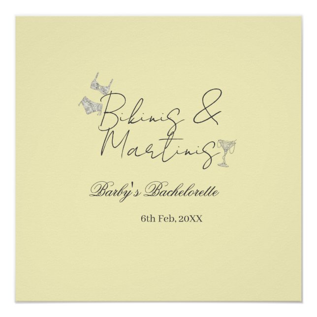 Poster enterrement de vie de jeune fille Bikins & Martini (Devant)
