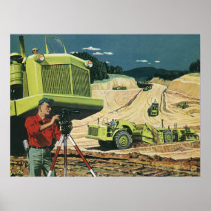 Poster Entreprise Vintage, Chantier de Construction avec