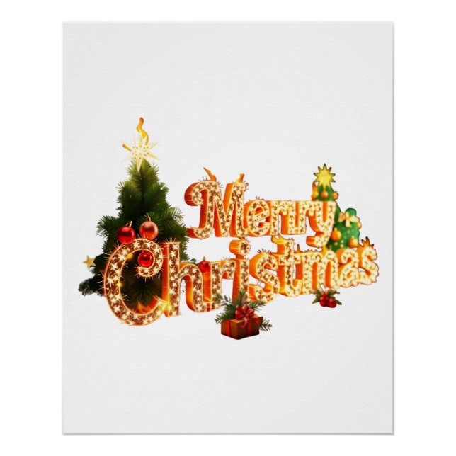 Poster Éperche de Noël d'or - Arbre de fête (Devant)