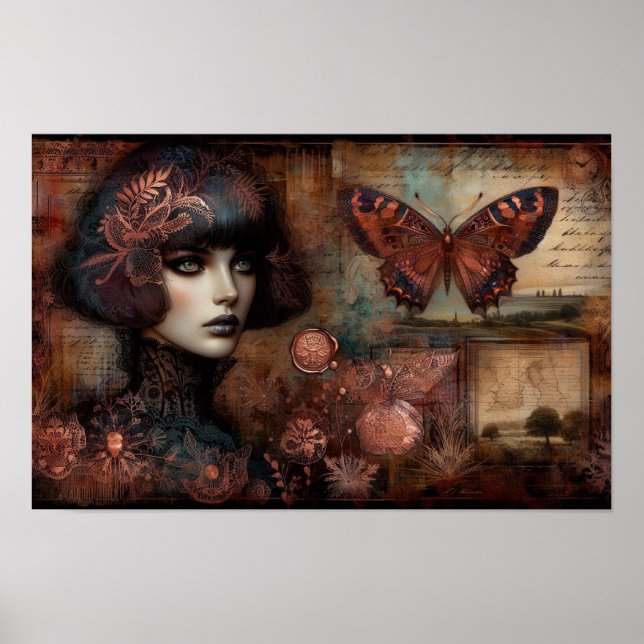 Poster Ephemera Victorian Lady Gothic Butterfly (Devant)