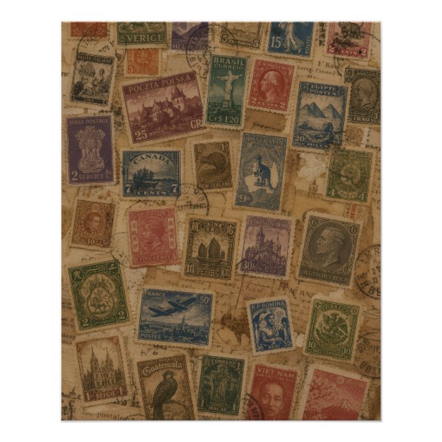 Poster Éphémère Philatélique de Timbre Postal Ancien (Devant)