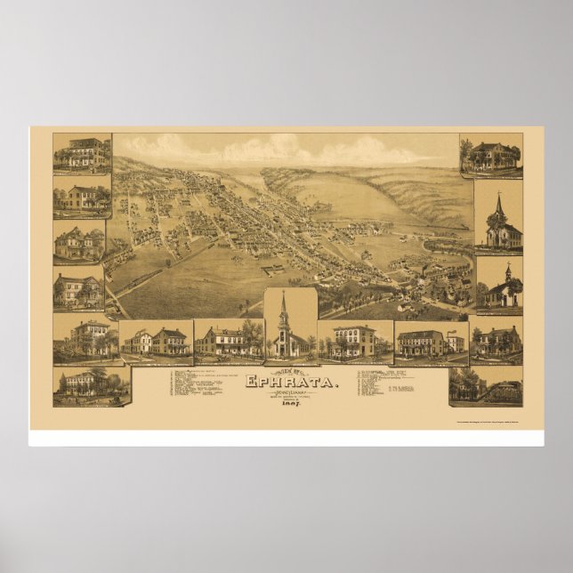 Poster Ephrata, PA Carte panoramique - 1887 (Devant)