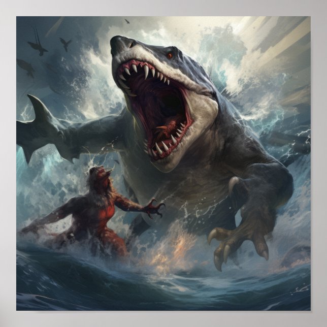 Poster Epic Battle of Megalodon vs T-Rex - Unleas (Devant)