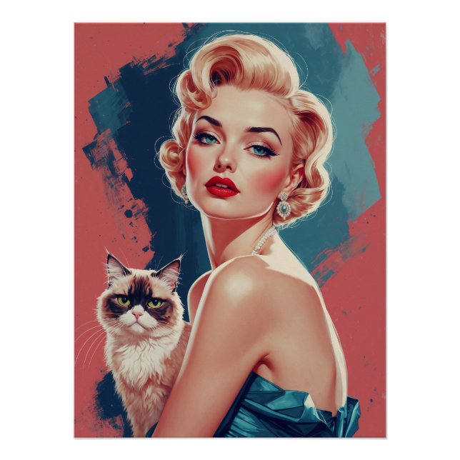 Poster Épingle blonde avec chat grumpy (Devant)
