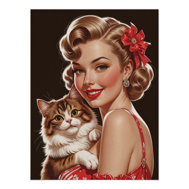 Poster Épingle souriante avec portrait de chat (Devant)