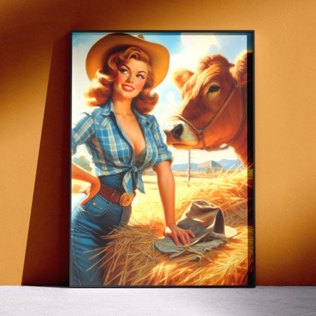 Poster Épinglette de cowgirl mignonne vintage (Créateur téléchargé)