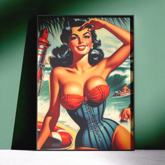 Poster Épinglette de surf vintage pin-up (Créateur téléchargé)