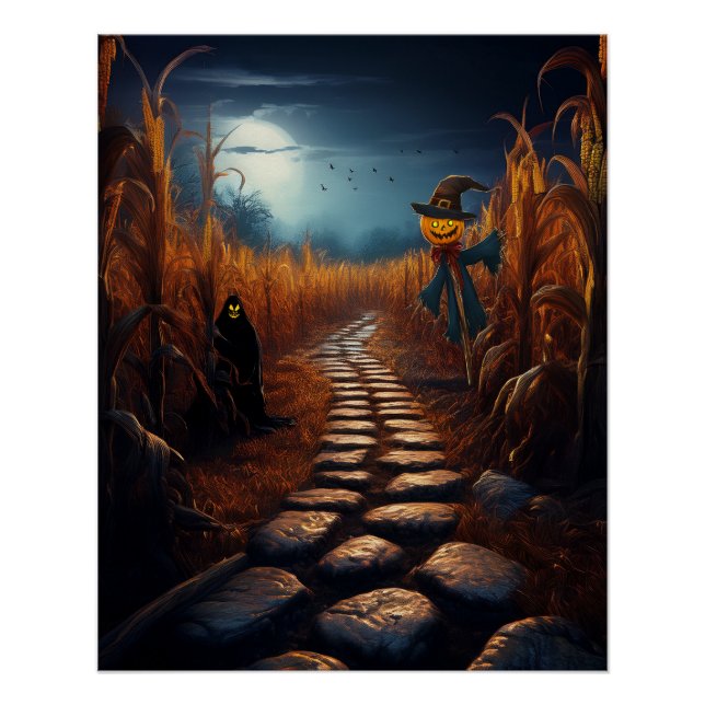 Poster Épouvantable champ de maïs hanté d'Halloween (Devant)